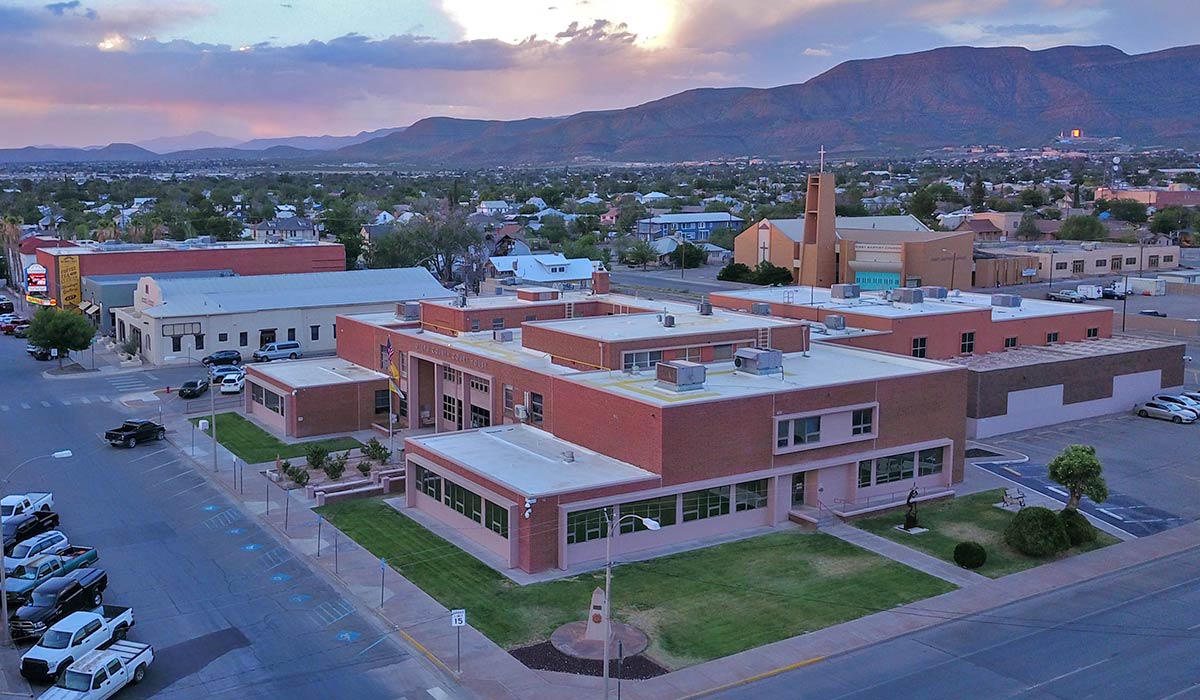 Aerial view of Alamogordo with the Sacramento Mountains